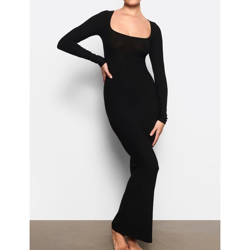 Skims Soft Lounge Long Sleeve Dress AP-DRS-1701 Onyx Large - Picture 2 of 5